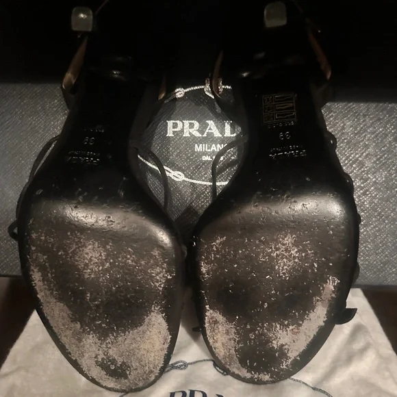 Prada Calzature Donna Camoscio Foglia Black Strappy Heels - Picture 10 of 15